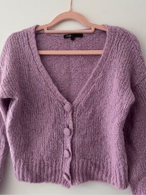 Maje Lilac Cropped V-Neck Button Cardigan